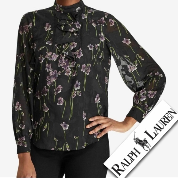 RALPH LAUREN Womens Black Front Ruffled Pleated Floral Print blouse
Size 14 - Picture 4 of 16